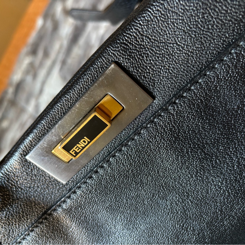EUC Fendi Goatskin Zucca iconic Peekaboo Satchel - Black with two tone hardware - Picture 4 of 13